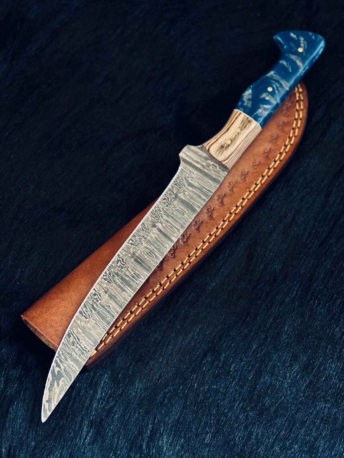 13" Custom Handmade Damascus Fillet Knife Custom Fillet Knife With Leather Sheath