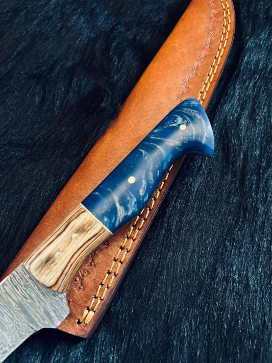 13" Custom Handmade Damascus Fillet Knife Custom Fillet Knife With Leather Sheath