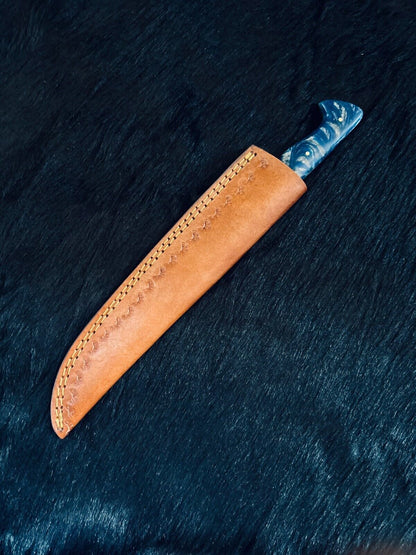 13" Custom Handmade Damascus Fillet Knife Custom Fillet Knife With Leather Sheath