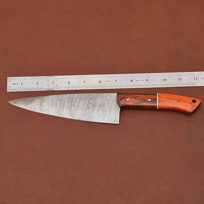 Custom Handmade Damascus Steel Kitchen Knife | 7" Chef Knife with Wood Handle & Sheath