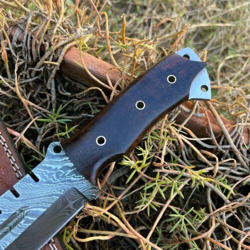 Heritage Forge 13 Inch Damascus Steel Bowie Knife with Rosewood Handle and Leather Sheath