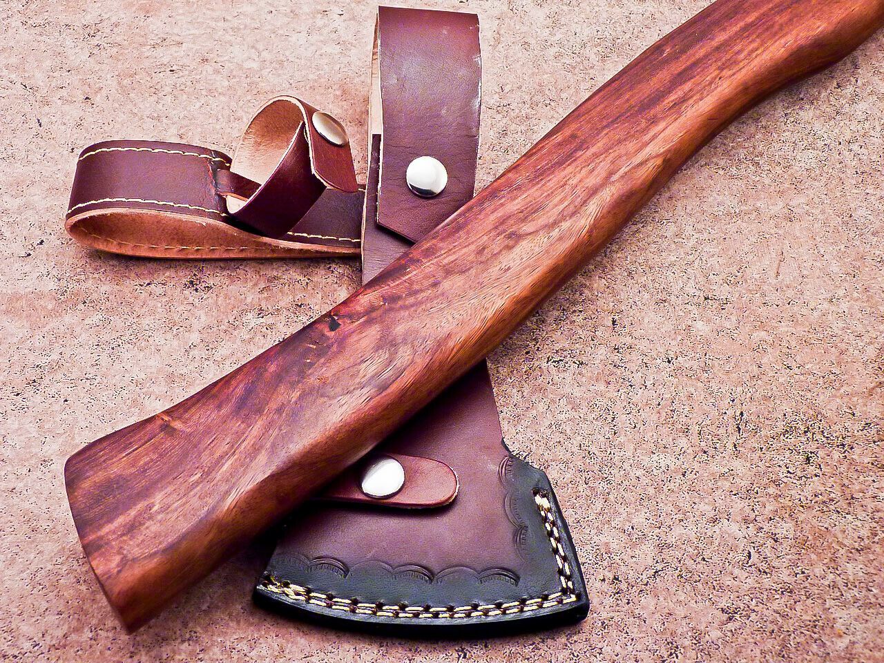 New Handmade Damascus Steel Axe | Unique Limited Edition 19-Inch Axe with Natural Wood Handle & Leather Sheath