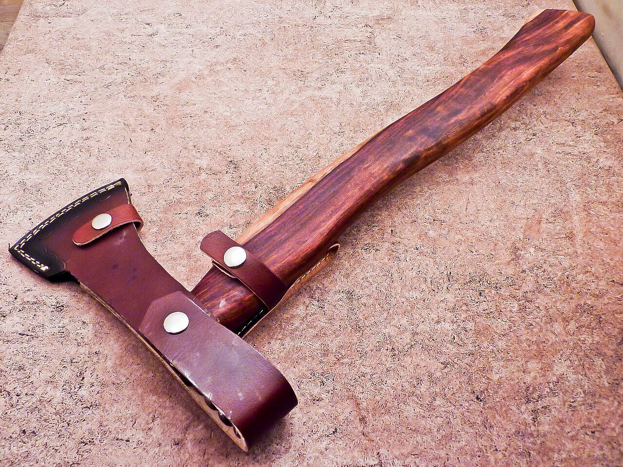 New Handmade Damascus Steel Axe | Unique Limited Edition 19-Inch Axe with Natural Wood Handle & Leather Sheath