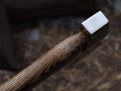 18 Inch Handmade Viking Throwing Axe with Ash Wood Handle and Leather Sheath