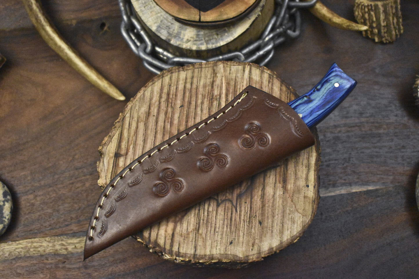 8" Hand Forged Damascus Skinner Knife Raindrop Blade Hardwood Handle Tactical EDC