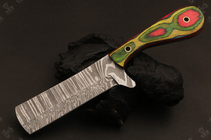 9"Damascus Steel Bull Cutter Knife Custom Cowboy Bull Knife with Wood Handle