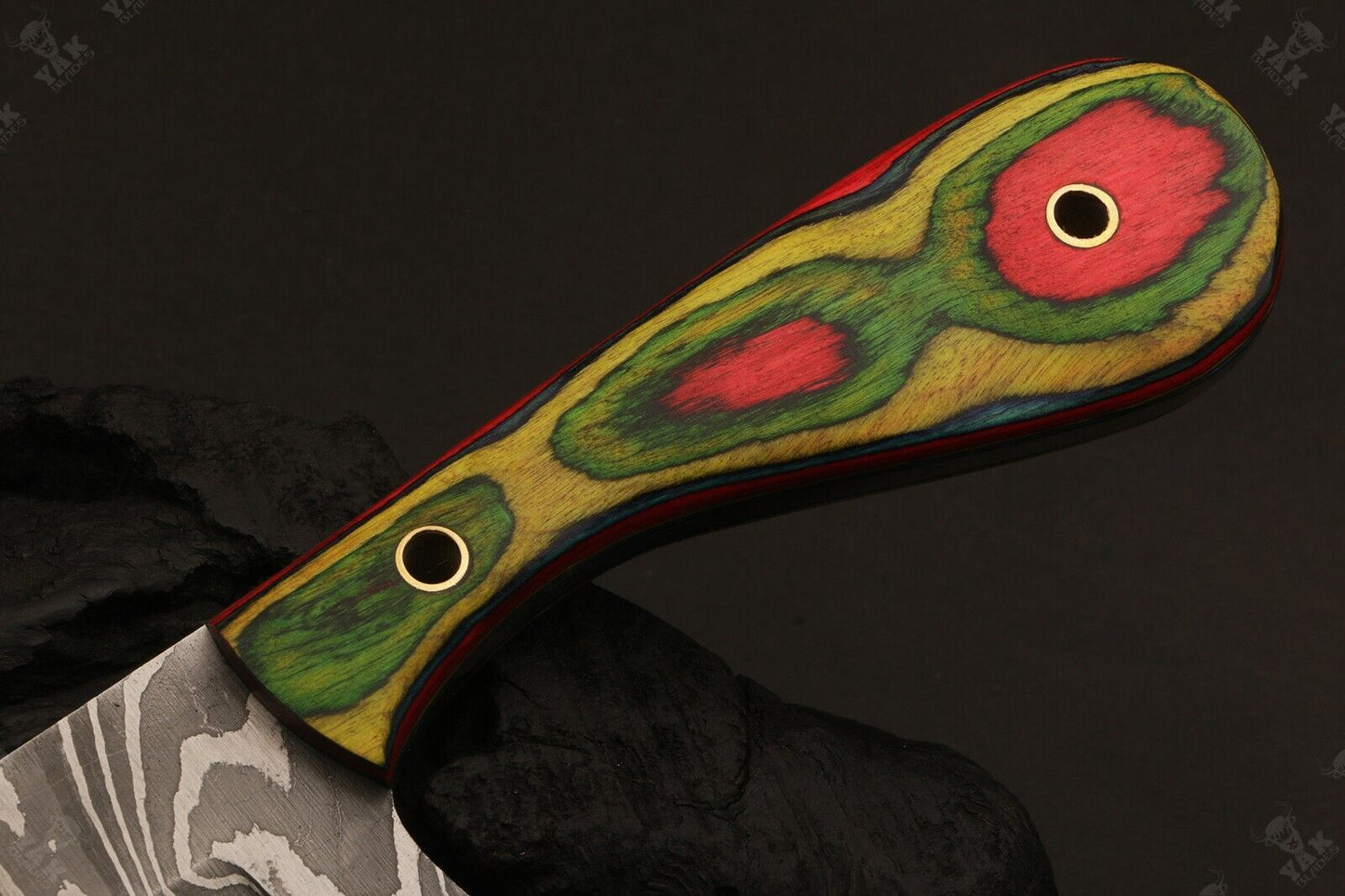 9"Damascus Steel Bull Cutter Knife Custom Cowboy Bull Knife with Wood Handle