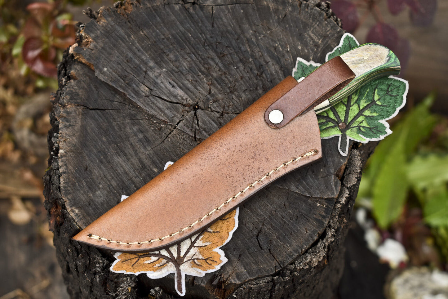 8" Twist Damascus Skinner Knife Bone and Wood Handle Forged Camping Blade