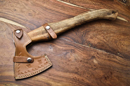 Custom Handmade High Carbon Steel Viking Axe – Laser Etched Blade Hatchet