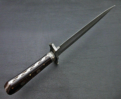 15 Inch Custom Damascus Steel Bowie Knife with Micarta Handle and Damascus Guard