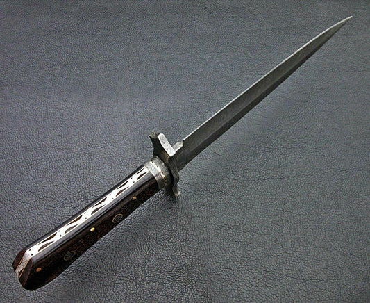 15 Inch Custom Damascus Steel Bowie Knife with Micarta Handle and Damascus Guard