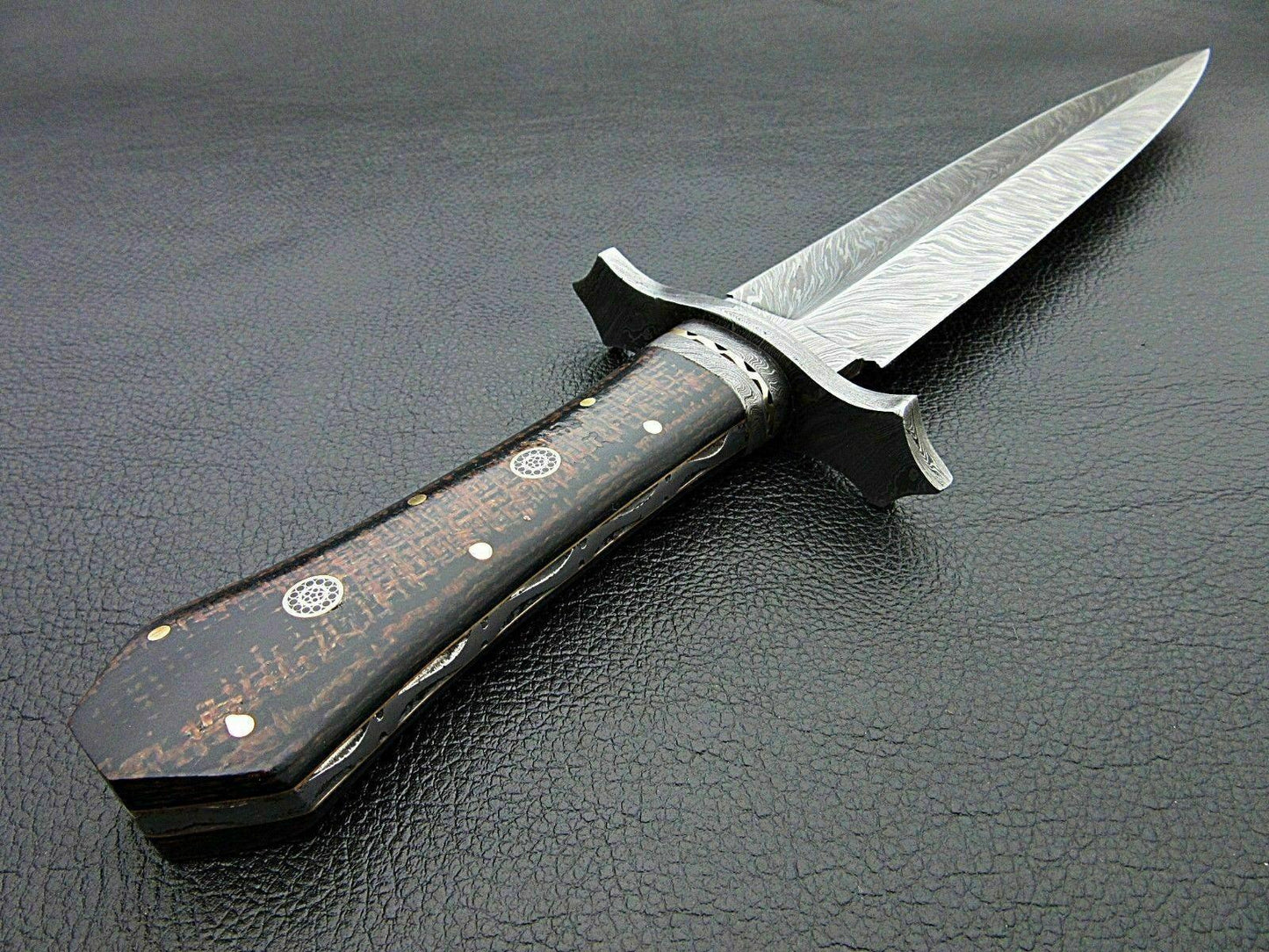 15 Inch Custom Damascus Steel Bowie Knife with Micarta Handle and Damascus Guard