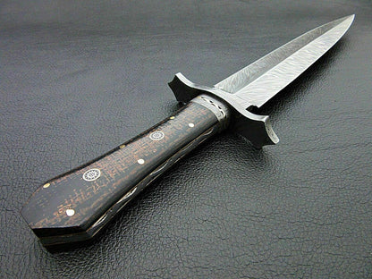 15 Inch Custom Damascus Steel Bowie Knife with Micarta Handle and Damascus Guard