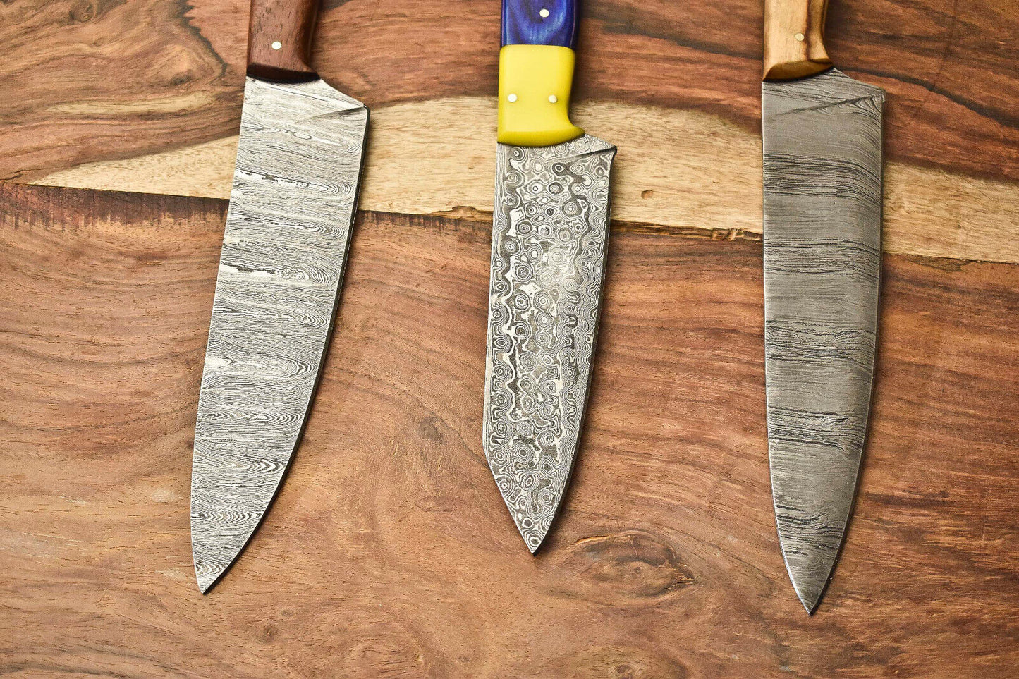 Lot Of 3 Cutlery Salvation Handmade Damascus Blade Full Tang Chef Set Knife