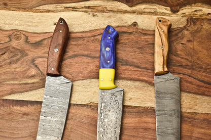 Lot Of 3 Cutlery Salvation Handmade Damascus Blade Full Tang Chef Set Knife