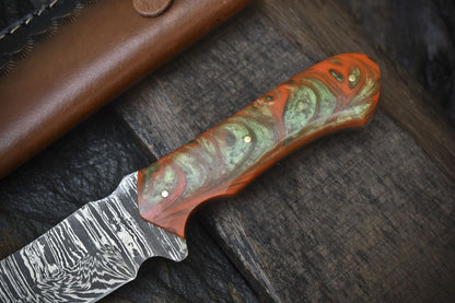 Handmade Twist Damascus Skinner Knife with Micarta Handle – Sports & Hunting Collectible Blade