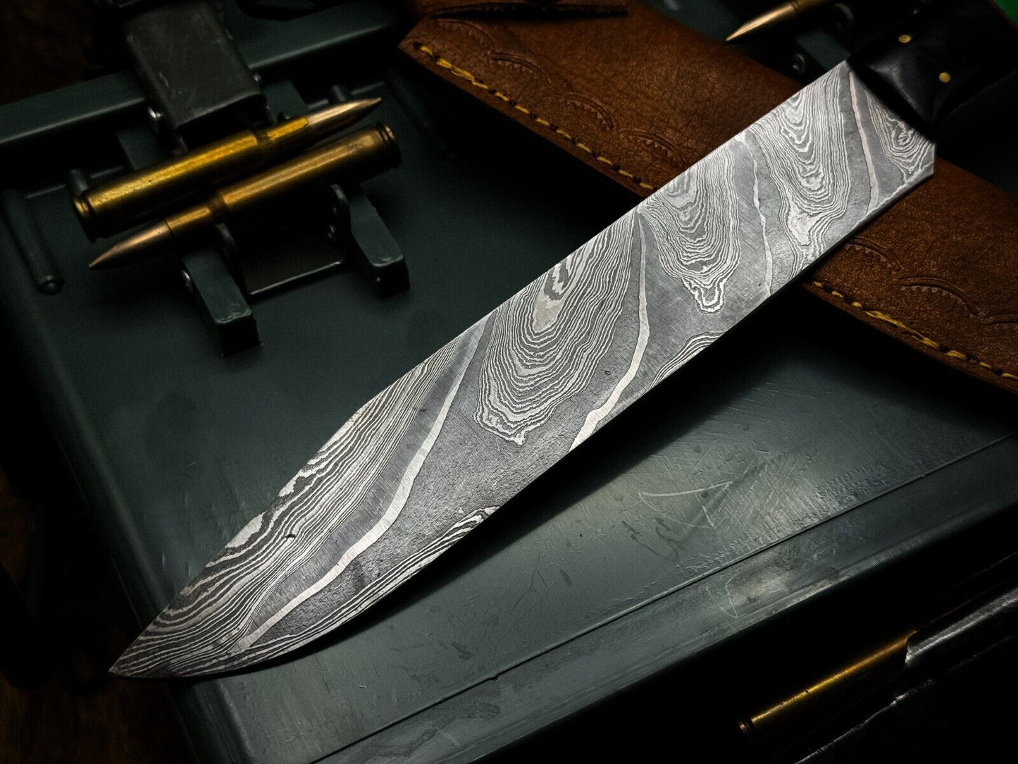 Handmade Damascus Steel Kitchen Chef Knife with Epoxy Handle & Cow Leather Sheath