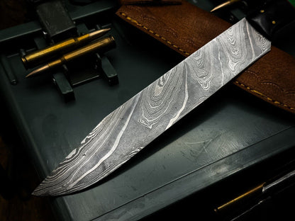 Handmade Damascus Steel Kitchen Chef Knife with Epoxy Handle & Cow Leather Sheath