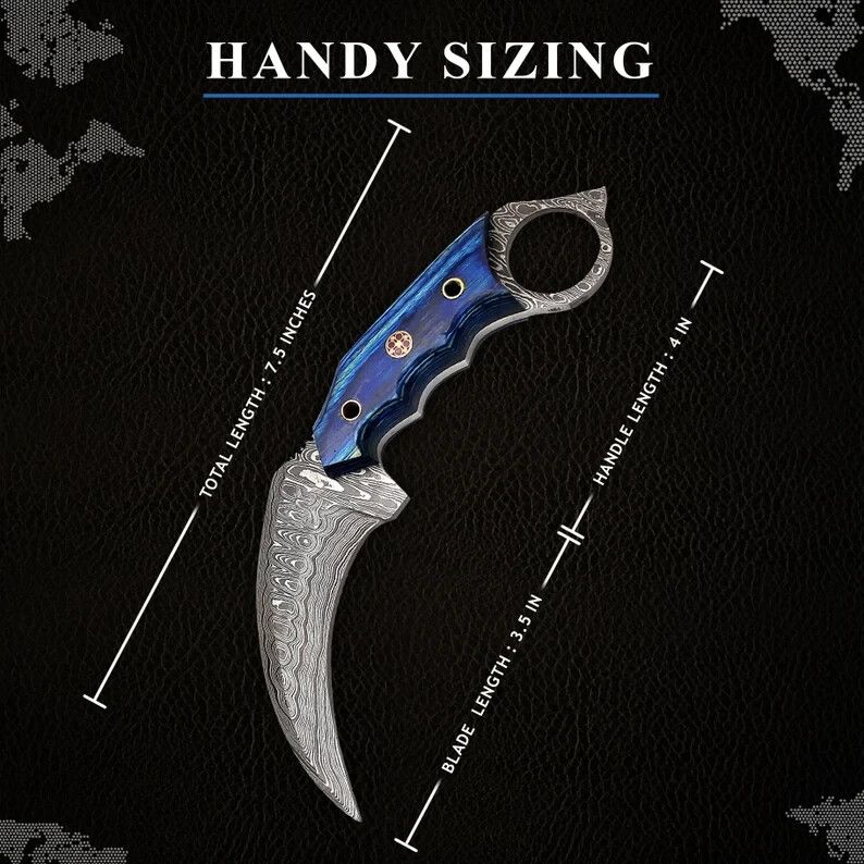 Handmade 8.25” Damascus Karambit Knife Full Tang Best Karambit With PakkaWood Handle