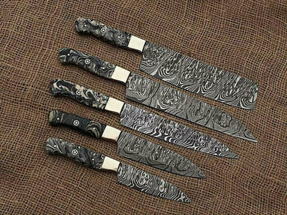 Handmade Damascus Chef Knife Set – 5 Pcs Professional Kit by Heritage Forge