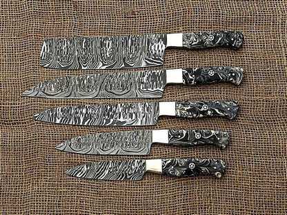 Handmade Damascus Chef Knife Set – 5 Pcs Professional Kit by Heritage Forge