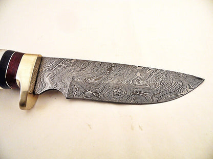 10.25" Custom Damascus Bowie Knife with Stag Horn & Brass Pommel