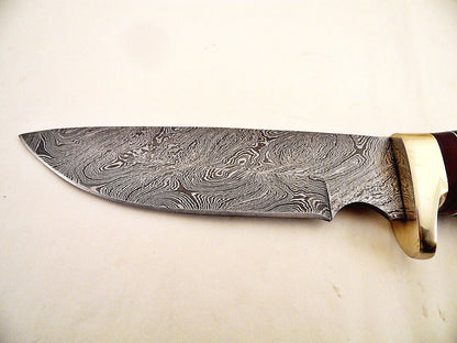 10.25" Custom Damascus Bowie Knife with Stag Horn & Brass Pommel