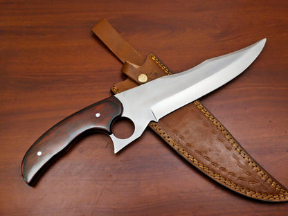 16" Handmade D2 Steel Full Tang Bowie Hunting Knife with Pakka Wood Handle – Fixed Blade