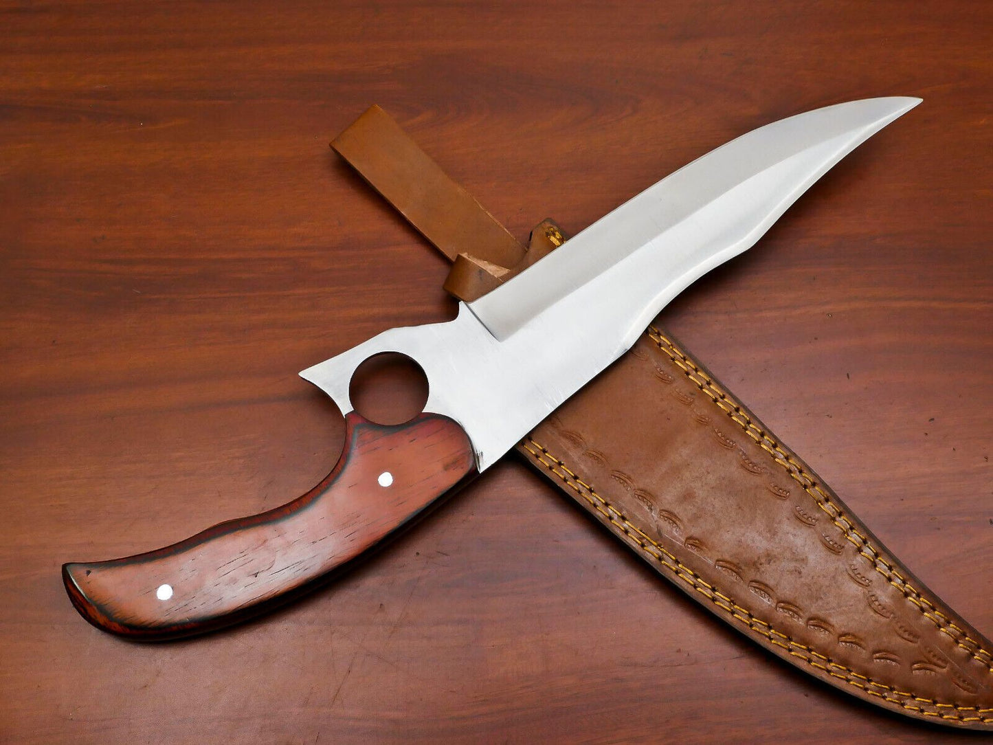 16" Handmade D2 Steel Full Tang Bowie Hunting Knife with Pakka Wood Handle – Fixed Blade
