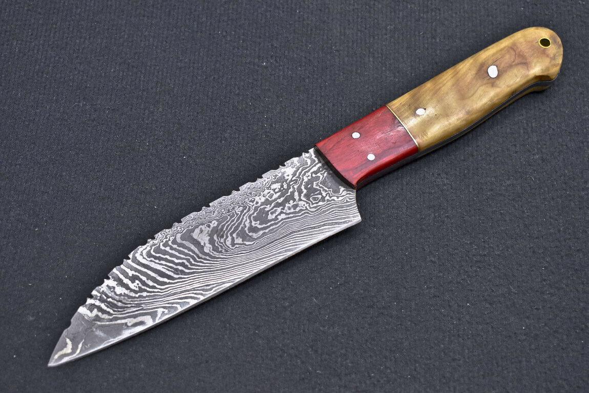 Custom Hand Forged Damascus Blade Professional Kitchen Chef Knife - Olive Wood