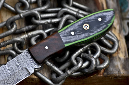 8.0 in Custom Skinner Knife Twist Damascus Hard Wood Wooden Bolster Sports Outdoor