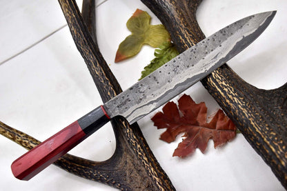 Custom Hammered San Mai Damascus Steel Chef Knife Handmade with Wooden Handle