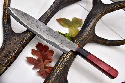 Custom Hammered San Mai Damascus Steel Chef Knife Handmade with Wooden Handle