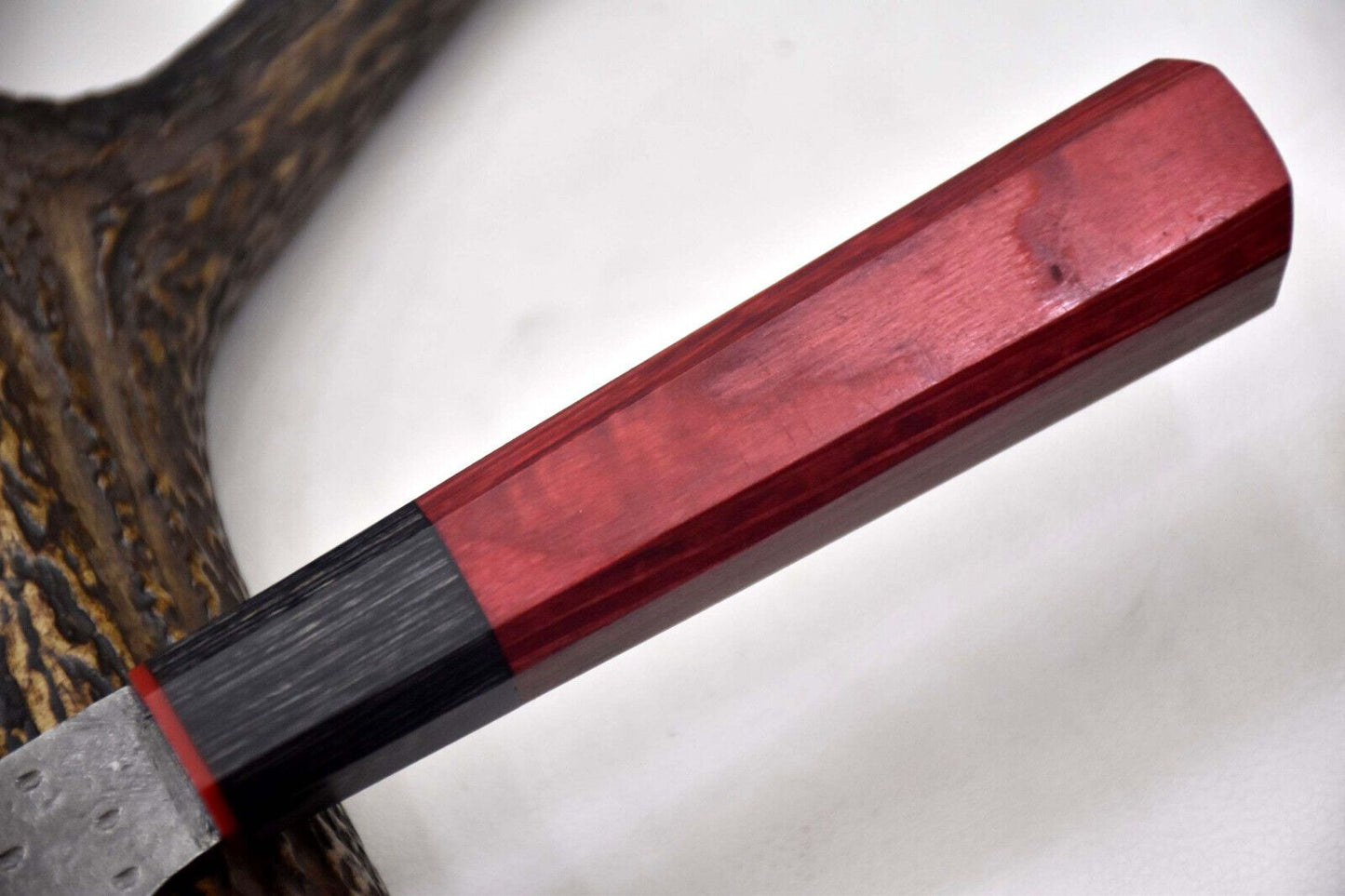 Custom Hammered San Mai Damascus Steel Chef Knife Handmade with Wooden Handle