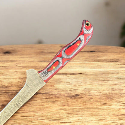 12" Handmade Damascus Steel Fillet Knife with Pakka Wood Handle & Leather Sheath