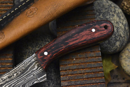 8.0 in Forged Skinner Knife Fire Damascus Hard Wood Handle Unique Gift