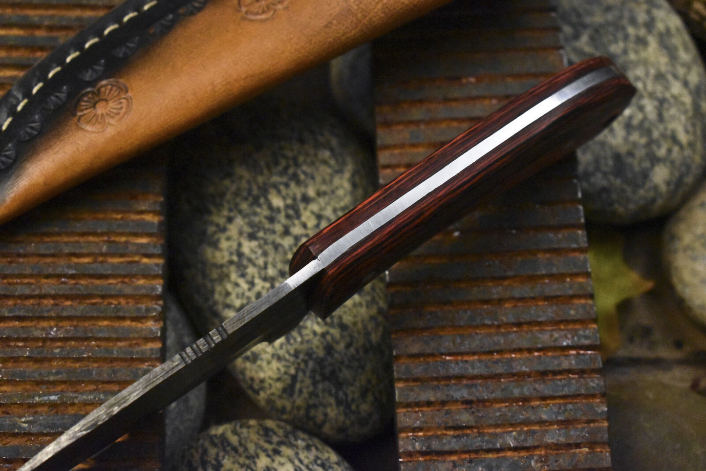 8.0 in Forged Skinner Knife Fire Damascus Hard Wood Handle Unique Gift