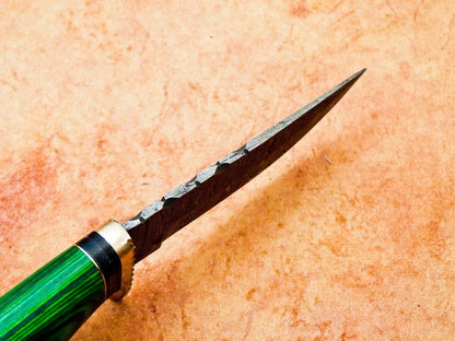 Heritage Forge 8 Inch Handmade Damascus Hunting Knife with Hardwood Handle and Leather Sheath