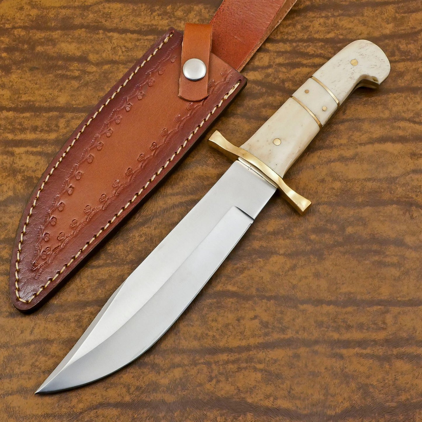 Handmade 12 Inch D2 Steel Bowie Knife with Pakka Wood Handle and Sheath – Full Tang Survival Blade