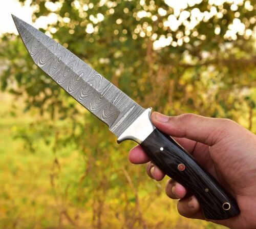 9 Inch Handmade Damascus Steel Tanto Hunting Skinner Knife with Leather Sheath