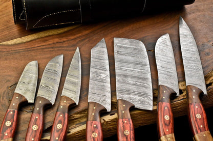 Handmade Damascus Blade Full Tang Chef Knife Set – 5 Pcs Kitchen Knives with Leather Sheath