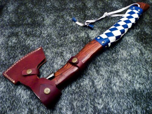 Custom Handmade Viking Tomahawk Hatchet – Hand Forged Carbon Steel Throwing Axe with Leather Wrapped Handle and Sheath
