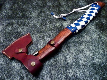 Custom Handmade Viking Tomahawk Hatchet – Hand Forged Carbon Steel Throwing Axe with Leather Wrapped Handle and Sheath