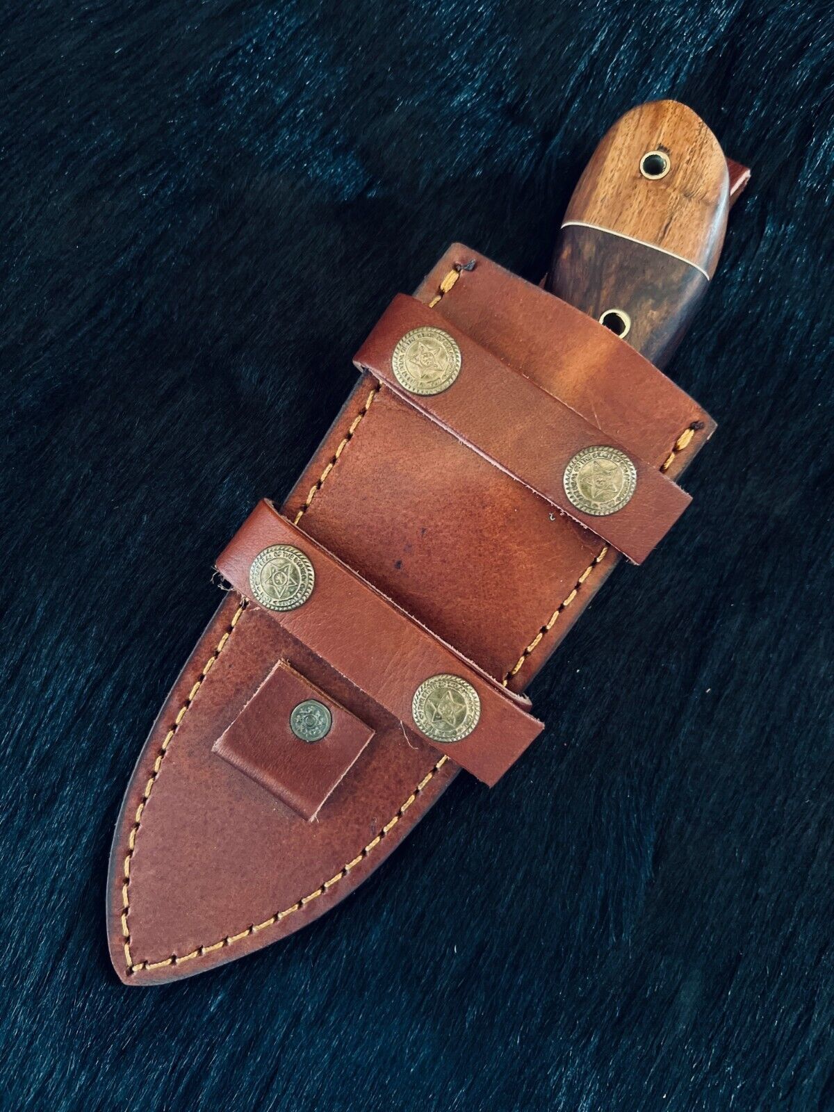 Heritage Forge 8 Inch Fire Damascus Steel Gutuk Bowie Knife with Camel Bone and Wood Handle