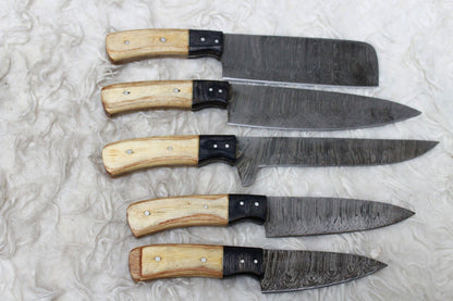5-Piece Handmade Damascus Steel Chef Knife Set
