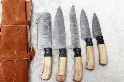 5-Piece Handmade Damascus Steel Chef Knife Set