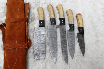 5-Piece Handmade Damascus Steel Chef Knife Set