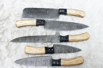 5-Piece Handmade Damascus Steel Chef Knife Set
