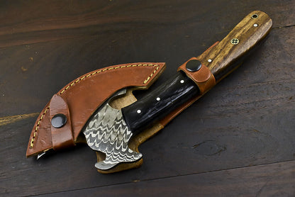 Handmade Damascus Steel Axe Clever Chopper Knife Walnut Wood Survival Axe with Sheath