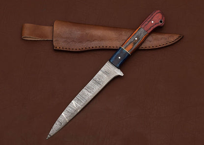 Premium Handmade Damascus Steel Chef Fillet Knife with 8" Blade & Pakka Wood Handle